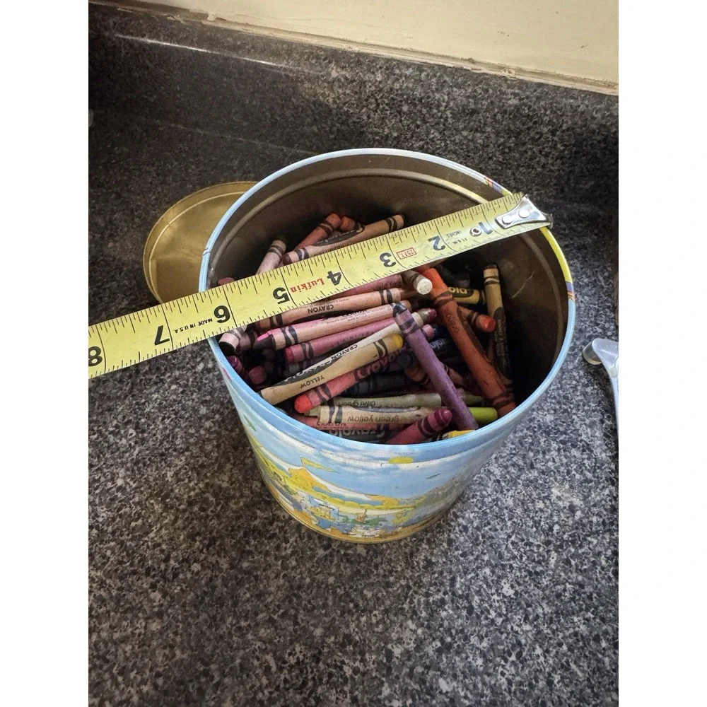 Vintage Tin Can Of Vintage Crayons Crayola Binney& Smith Sargent Retired Colors